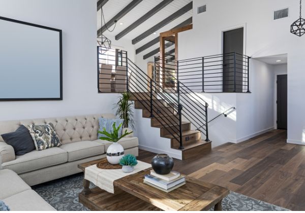 Living Room Featuring Stairs 